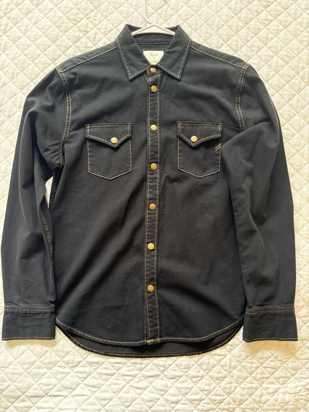 NWOT Billy Reid Black Western Snap Front Shirt with Gold-Tone Snaps Men’s M